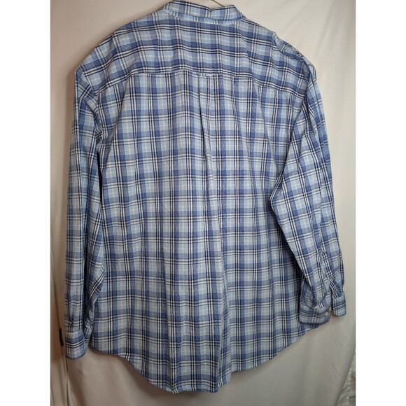 IZOD-Mens Long Sleeve Button Down Shirt-4XL XXXXL-Blue Plaid-Casual-100% Cotton - Picture 4 of 8